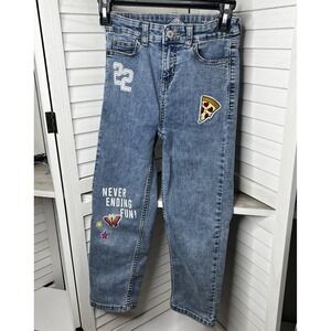 Thereabouts High Rise Mini Mom Jeans Girls Sz 8 Graphics Embroidery Straight Leg